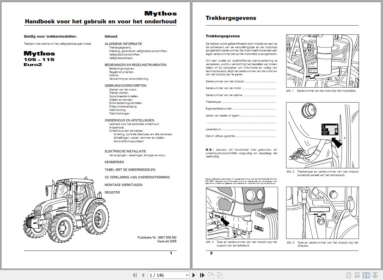 Landini Tractor Mythos 105 115 Euro2 Operators Maintenance Manual 3667506M2 NL 1