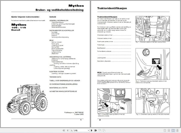 Landini Tractor Mythos 105 115 Euro2 Operators Maintenance Manual 3667508M2 NO 1