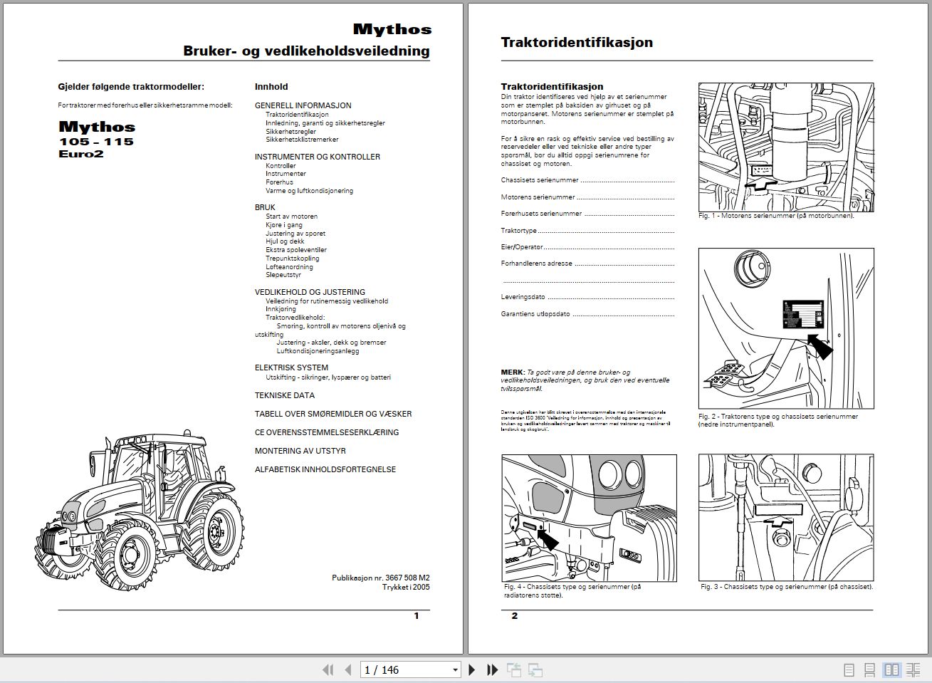 Landini Tractor Mythos 105 115 Euro2 Operators Maintenance Manual 3667508M2 NO 1