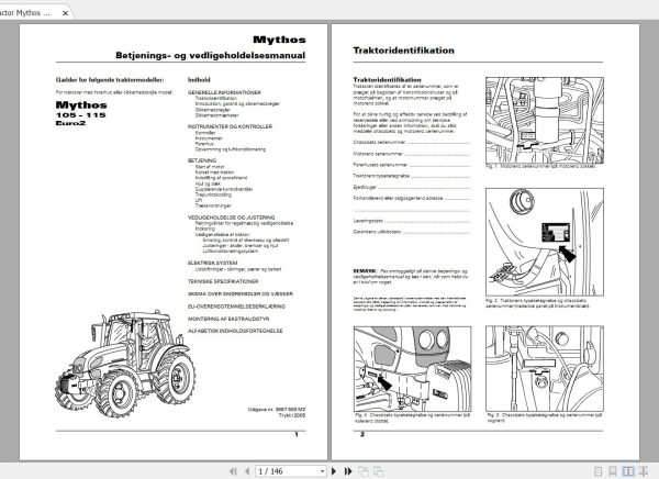 Landini Tractor Mythos 105 115 Euro2 Operators Maintenance Manual 3667509M2 DA 1