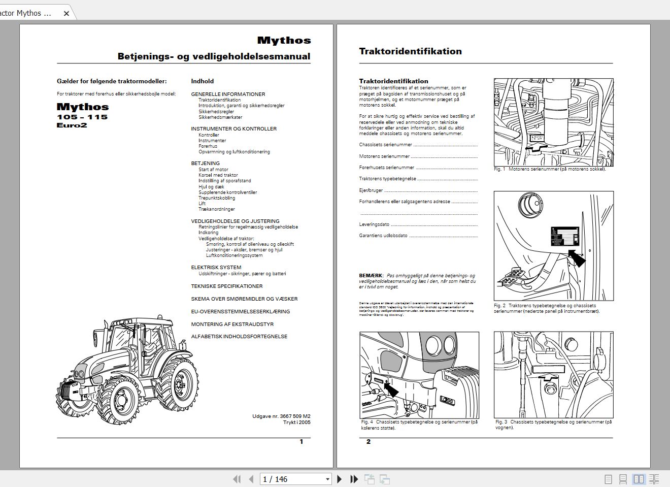 Landini Tractor Mythos 105 115 Euro2 Operators Maintenance Manual 3667509M2 DA 1