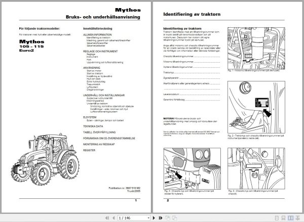 Landini Tractor Mythos 105 115 Euro2 Operators Maintenance Manual 3667510M2 SV 1