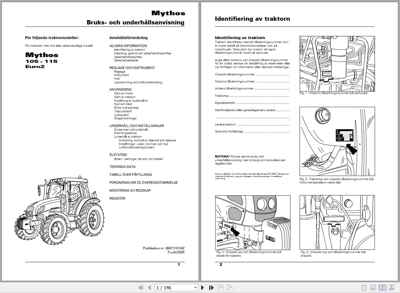 Landini Tractor Mythos 105 115 Euro2 Operators Maintenance Manual 3667510M2 SV 1