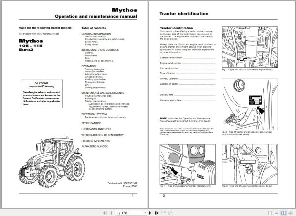 Landini Tractor Mythos 105 115 Operators Maintenance Manual 3667501M2 EN 1