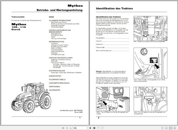 Landini Tractor Mythos 105 115 Operators Maintenance Manual 3667504M2 DE 1