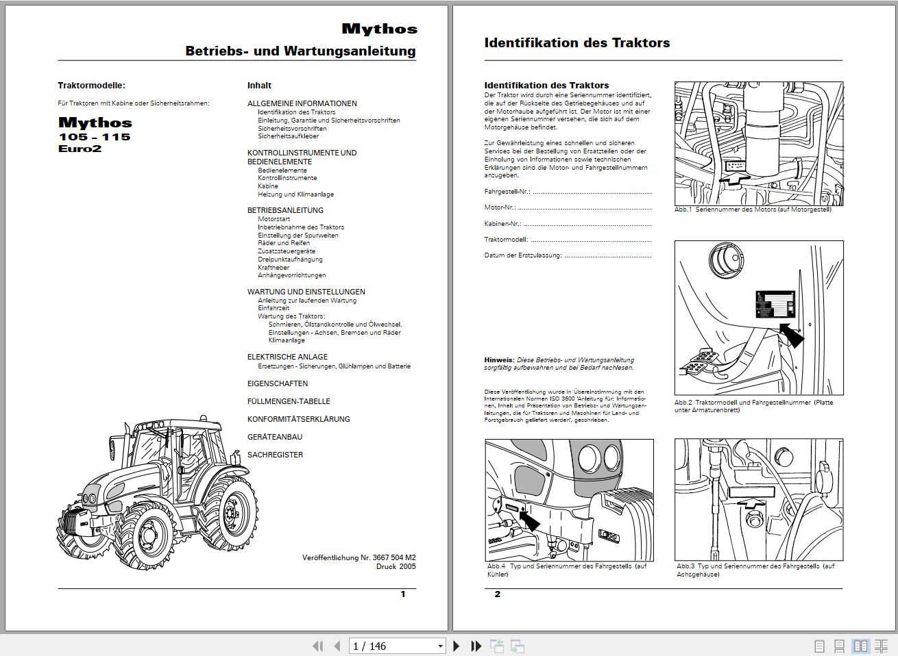 Landini Tractor Mythos 105 115 Operators Maintenance Manual 3667504M2 DE 1