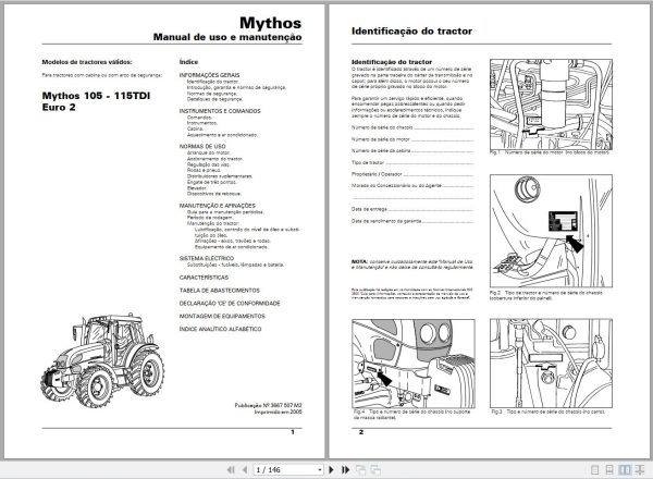 Landini Tractor Mythos 105 115 TDI Euro2 Operators Maintenance Manual 3667507M2 PT 1