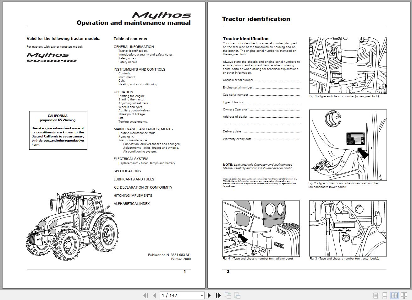 Landini Tractor Mythos 90 100 110 Operators Maintenance Manual 3651983M1 EN 1