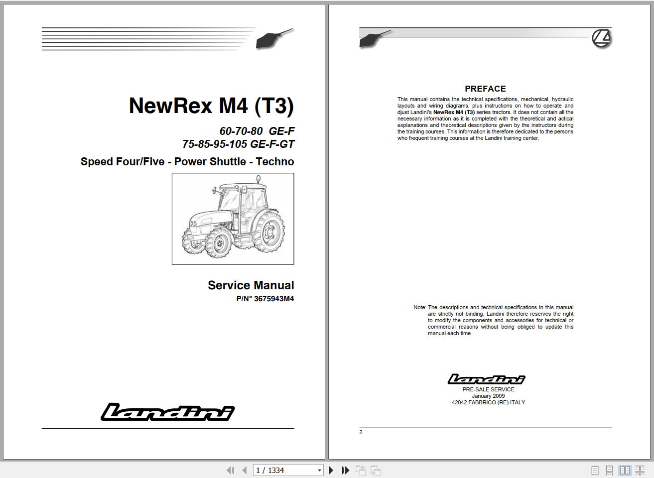 Landini Tractor NewRex 60GE to 105GT M4 Service Manual 3675943M4 EN 1