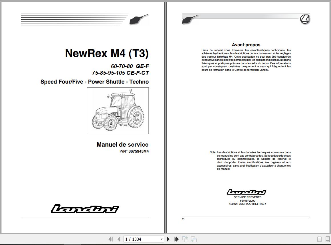 Landini Tractor NewRex 60GE to 105GT M4 Tier3 Service Manual 3675945M4 FR 1