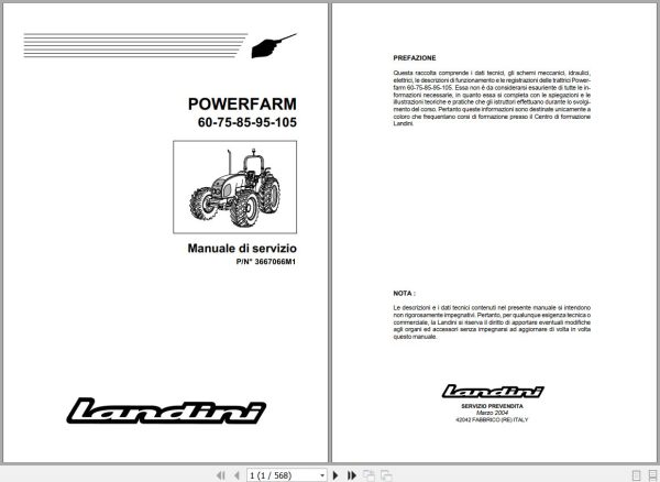 Landini Tractor POWERFARM 60 105 Service Manual 3667066M1 IT 1