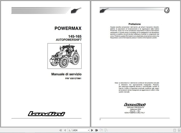 Landini Tractor POWERMAX 145 165 Service Manual 6501279M1 IT 1
