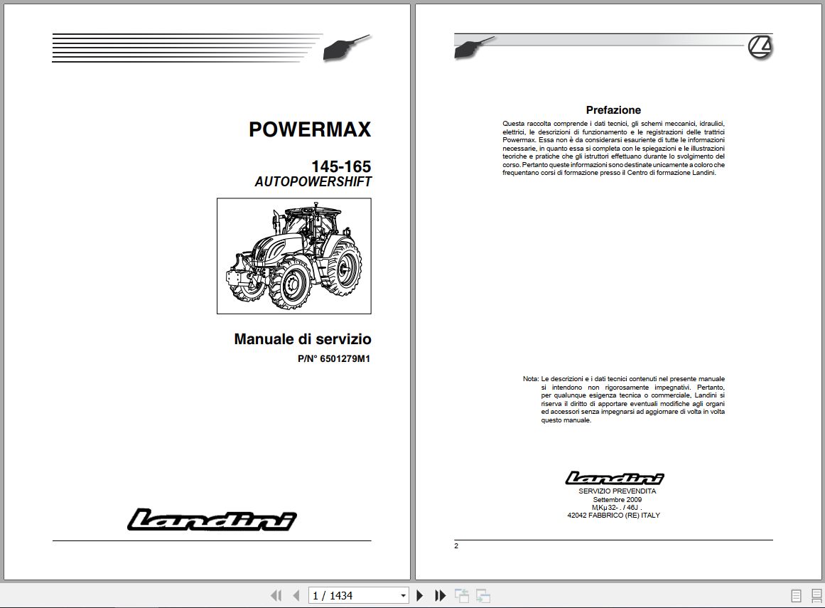 Landini Tractor POWERMAX 145 165 Service Manual 6501279M1 IT 1