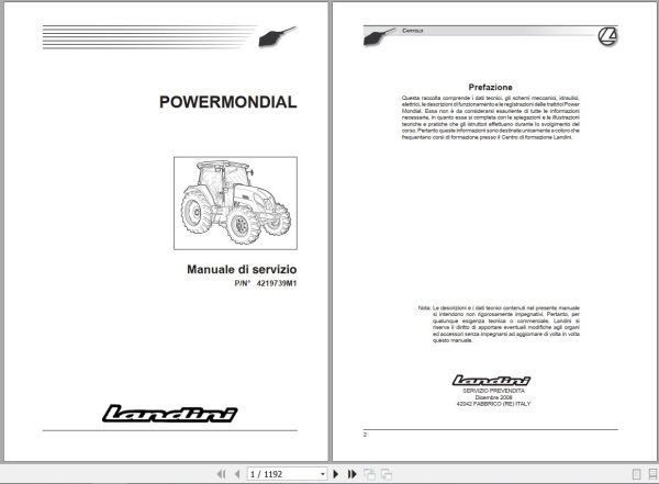 Landini Tractor POWERMONDIAL 95 105 115 Service Manual 4219739M1 IT 1