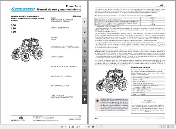 Landini Tractor Powerfarm 100 110 120 Operators Maintenance Manual 6715320A1 ES 1
