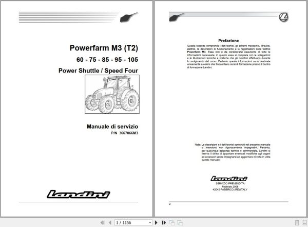 Landini Tractor Powerfarm 60 105 M3 Tier2 Service Manual 3667066M3 IT 1