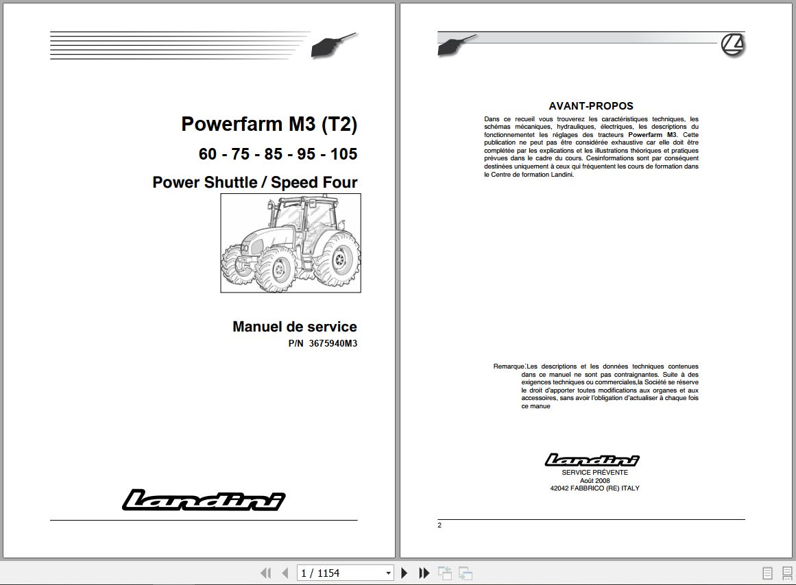 Landini Tractor Powerfarm 60 105 M3 Tier2 Service Manual 3675940M3 FR 1