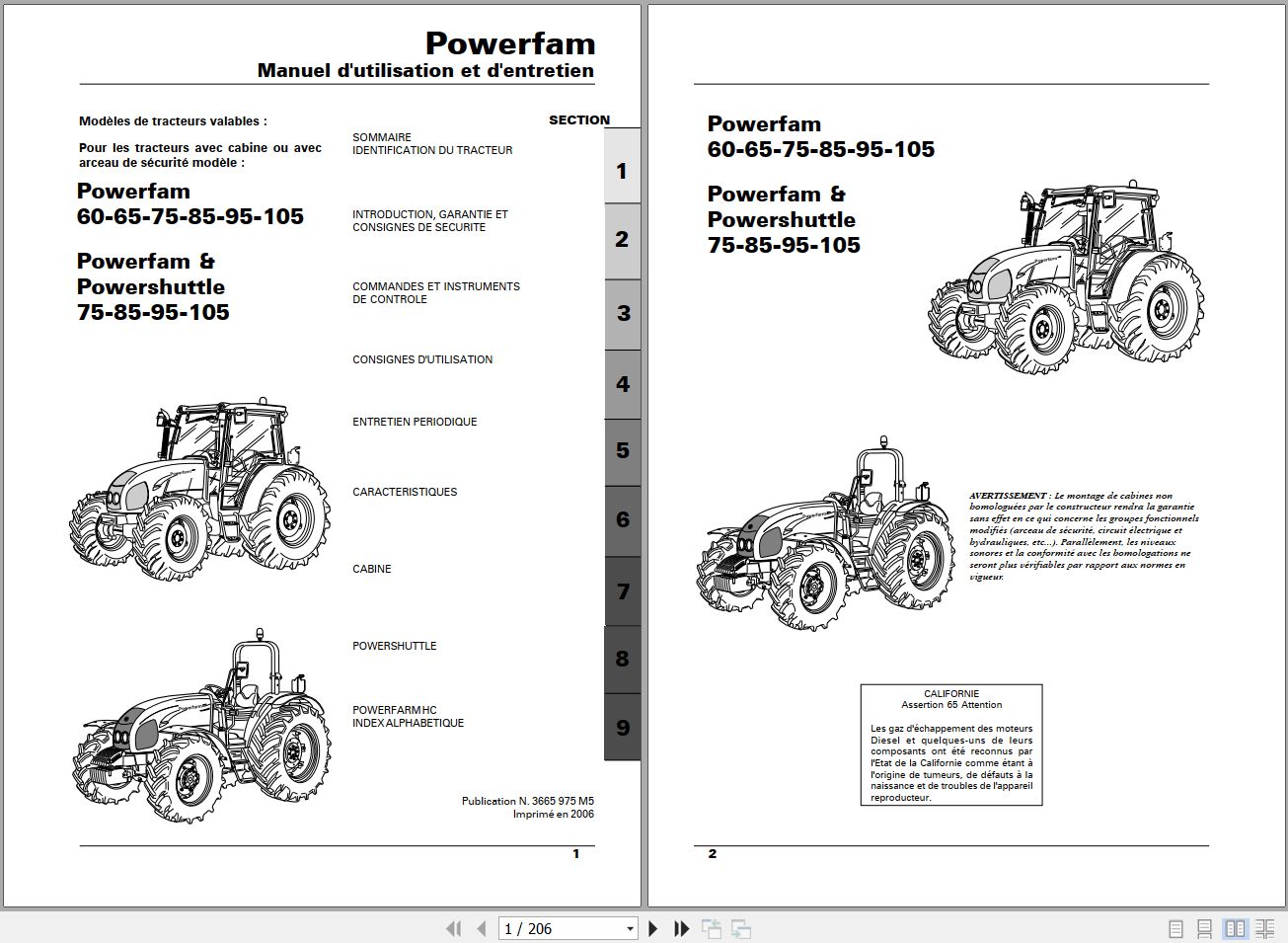 Landini Tractor Powerfarm 60 105 Operators Maintenance Manual 3665975M5 FR 1