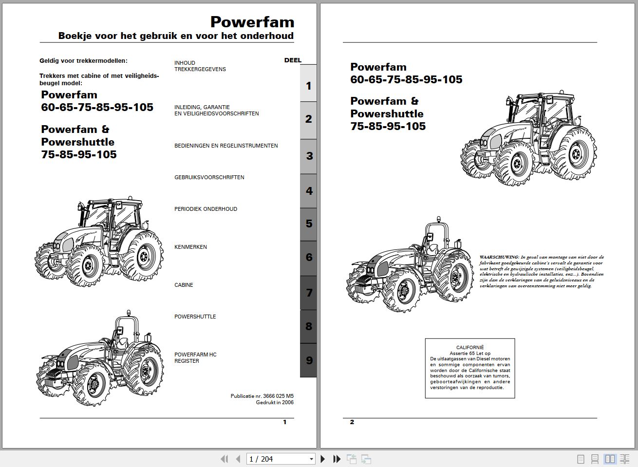 Landini Tractor Powerfarm 60 105 Operators Maintenance Manual 3666025M5 NL 1