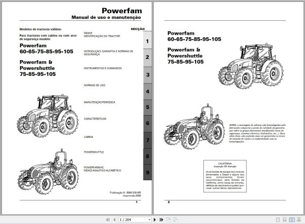 Landini Tractor Powerfarm 60 105 Operators Maintenance Manual 3666039M5 PT 1