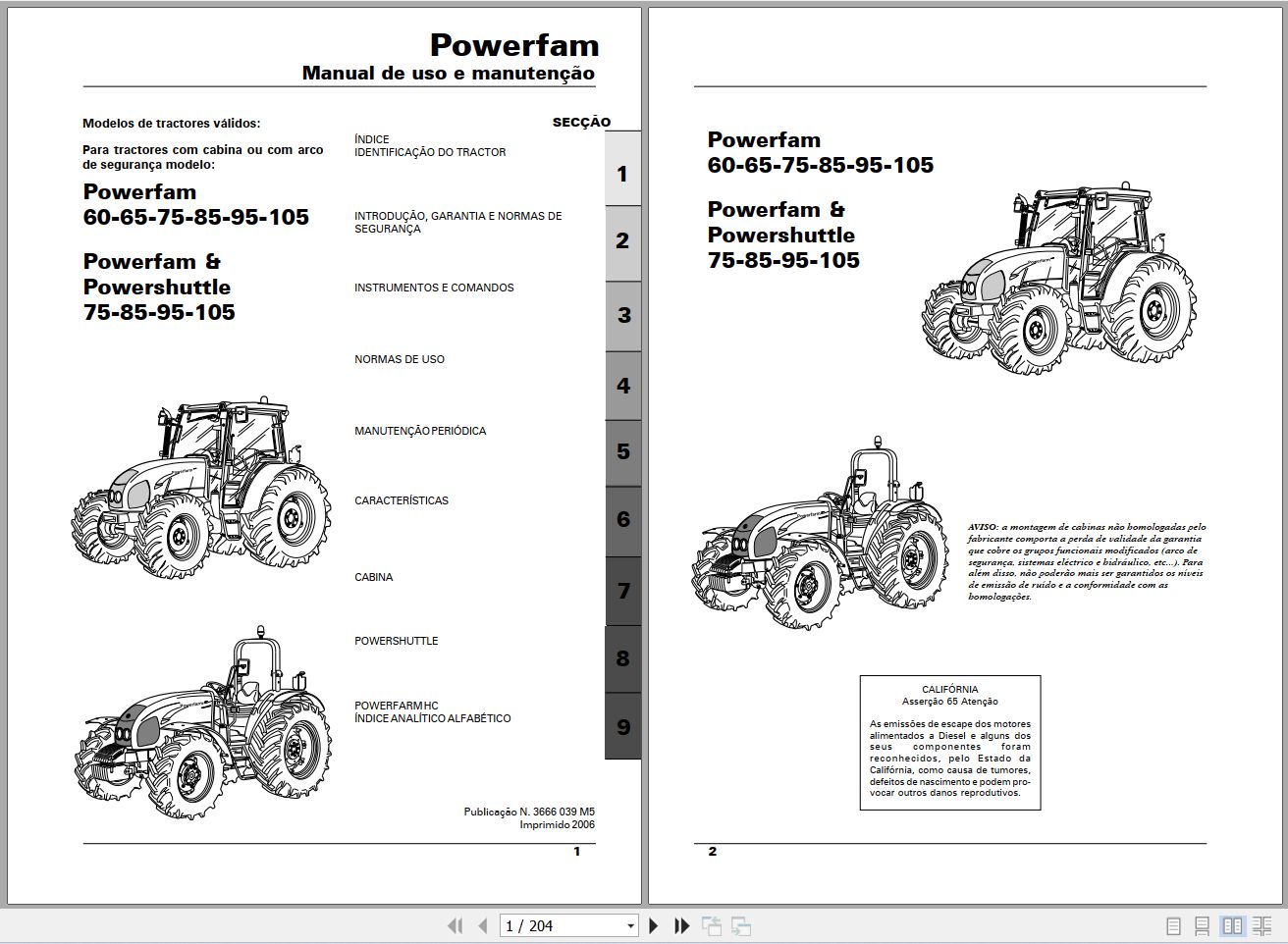 Landini Tractor Powerfarm 60 105 Operators Maintenance Manual 3666039M5 PT 1