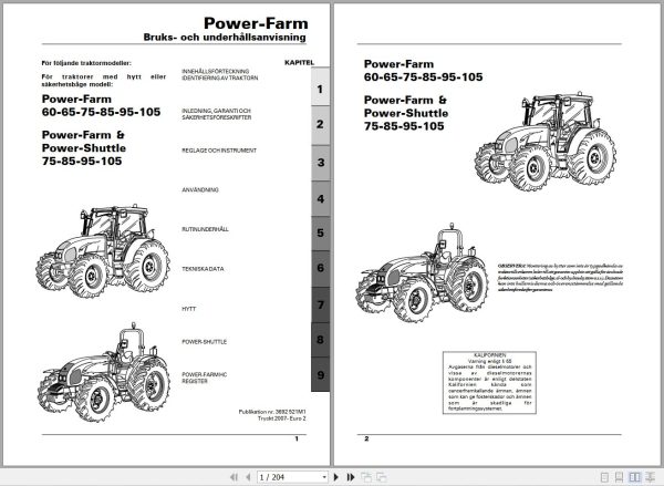 Landini Tractor Powerfarm 60 105 Operators Maintenance Manual 3692521M1 SV 1