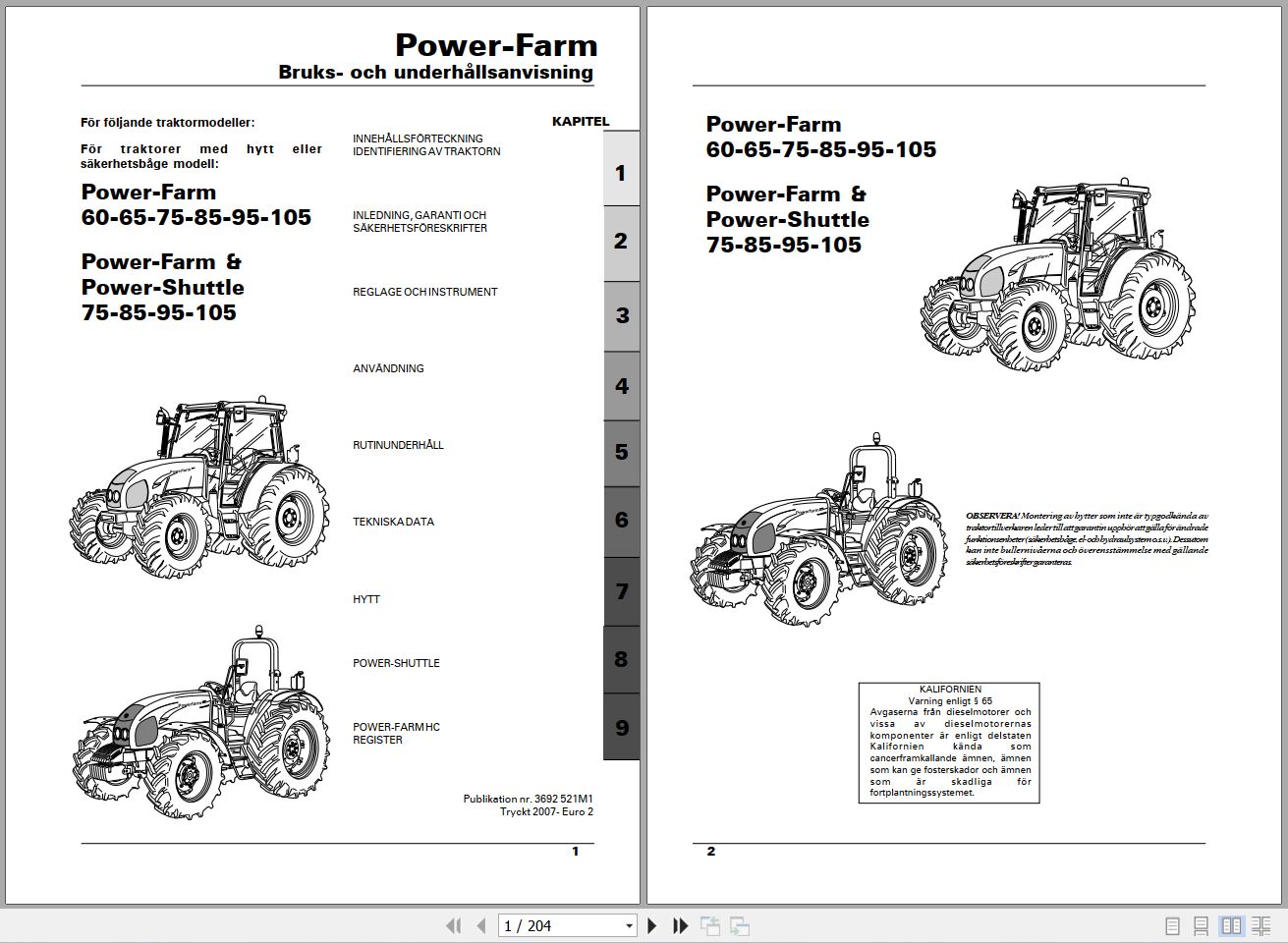 Landini Tractor Powerfarm 60 105 Operators Maintenance Manual 3692521M1 SV 1