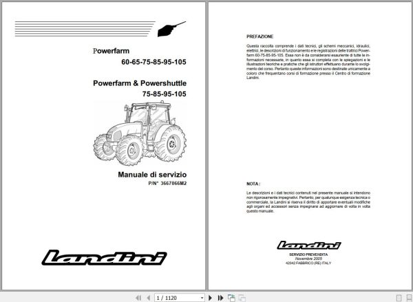 Landini Tractor Powerfarm 60 105 Service Manual 3667066M2 IT 1