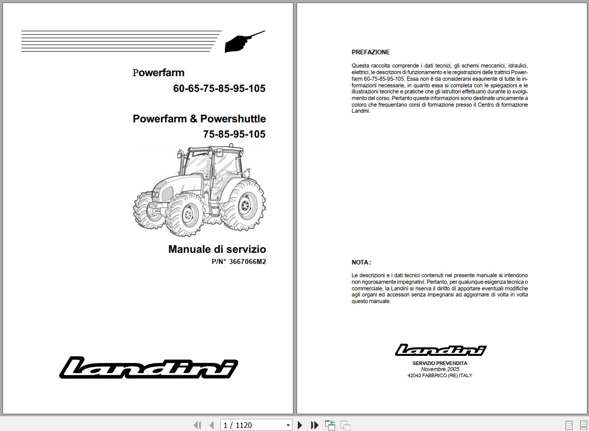 Landini Tractor Powerfarm 60 105 Service Manual 3667066M2 IT 1