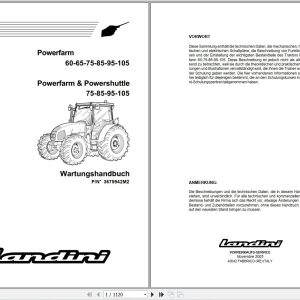Landini Tractor Powerfarm 60 75 85 95 105 Service Manual 3675942M2 DE 1