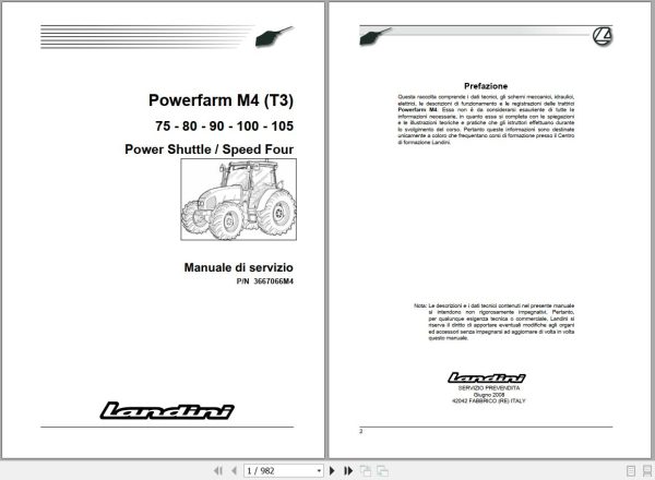 Landini Tractor Powerfarm 75 105 M4 Tier3 Service Manual 3667066M4 IT 1