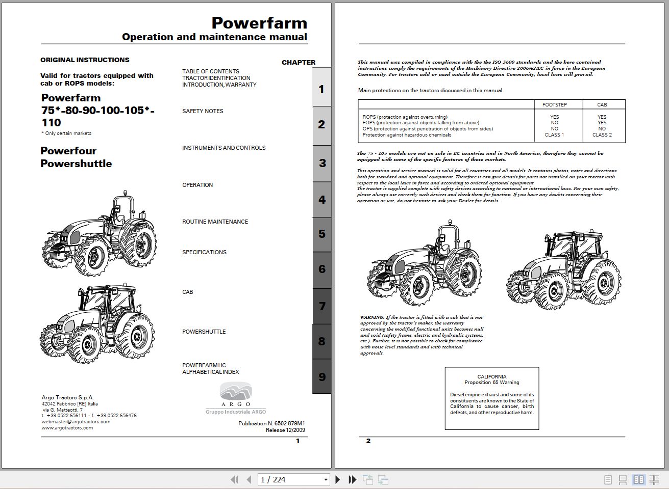 Landini Tractor Powerfarm 75 110 Operators Maintenance Manual 6502879M1 EN 1