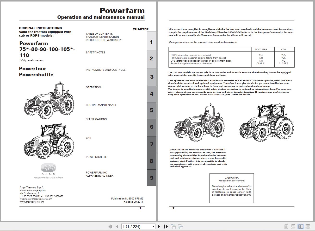 Landini Tractor Powerfarm 75 110 Operators Maintenance Manual 6502879M2 EN 1