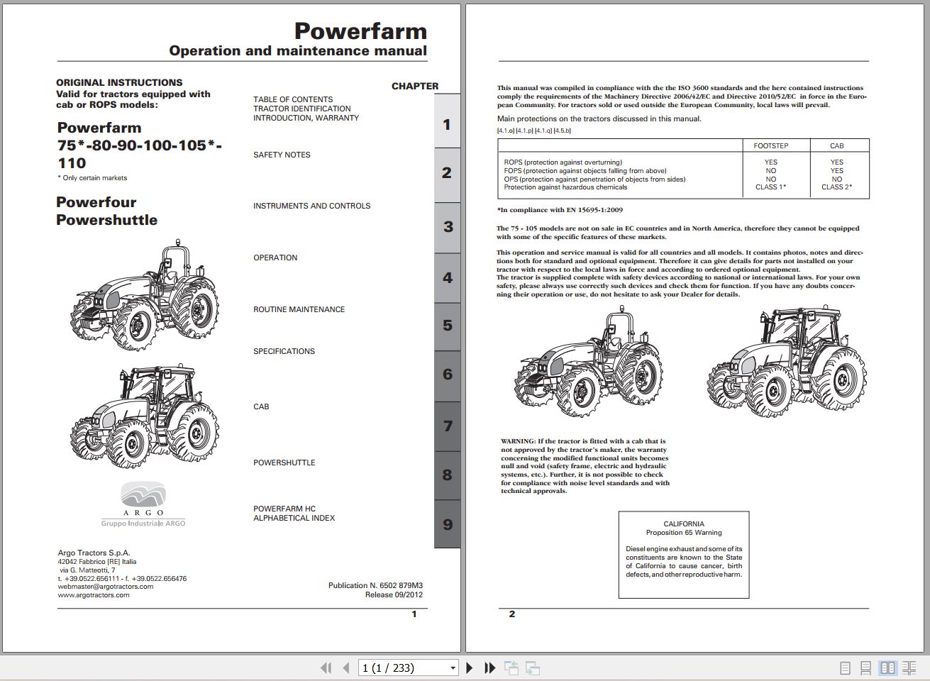 Landini Tractor Powerfarm 75 110 Operators Maintenance Manual 6502879M3 EN 1