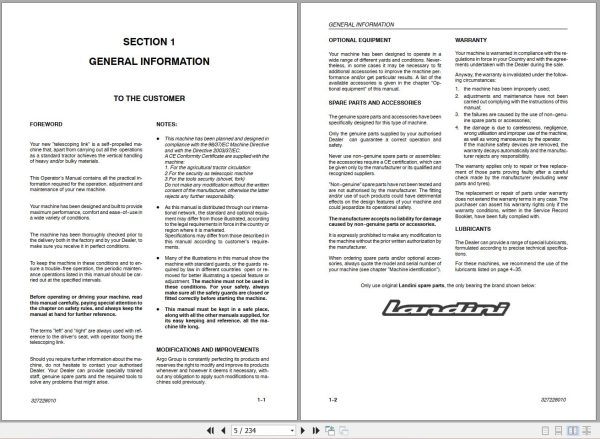 Landini Tractor Powerlift TTH Tier3 45 x 9 x 30 Operators Maintenance Manual 327228010EN EN 1