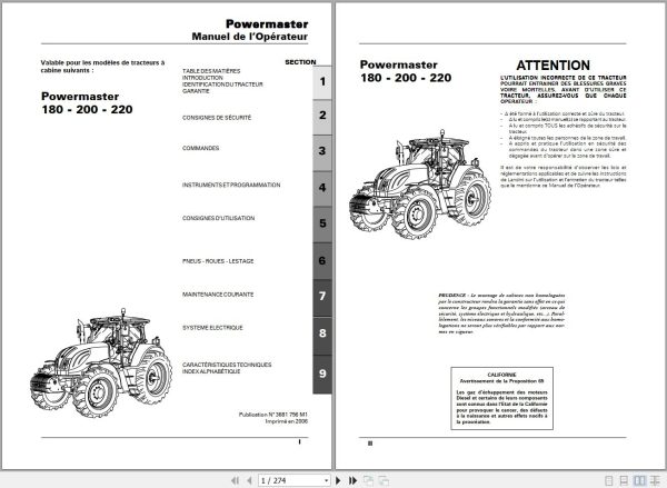 Landini Tractor Powermaster 180 200 220 Operators Maintenance Manual 3681756M1 FR 1