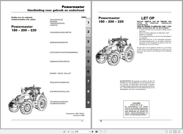 Landini Tractor Powermaster 180 200 220 Operators Maintenance Manual 3681760M1 NL 1