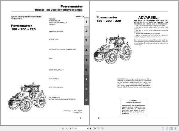 Landini Tractor Powermaster 180 200 220 Operators Maintenance Manual 3681762M1 NO 1