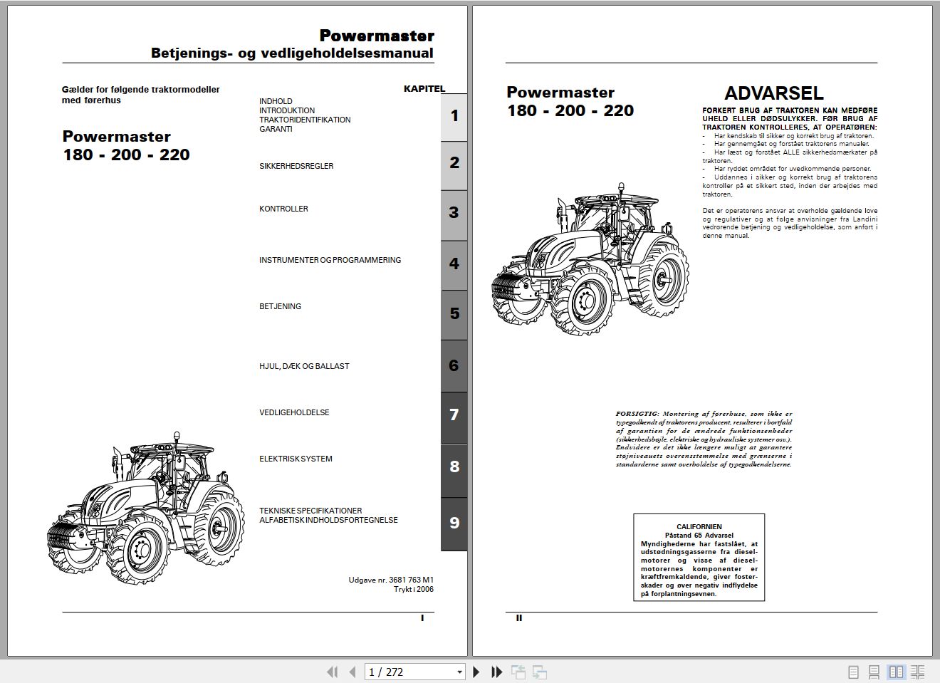Landini Tractor Powermaster 180 200 220 Operators Maintenance Manual 3681763M1 DA 1