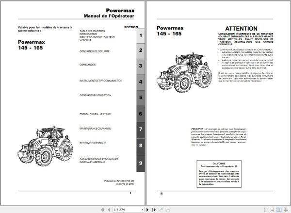 Landini Tractor Powermax 145 165 Operators Maintenance Manual 3693704M1 FR 1