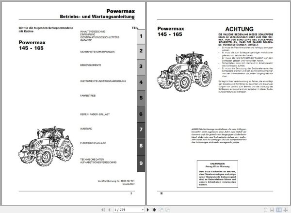 Landini Tractor Powermax 145 165 Operators Maintenance Manual 3693707M1 DE 1
