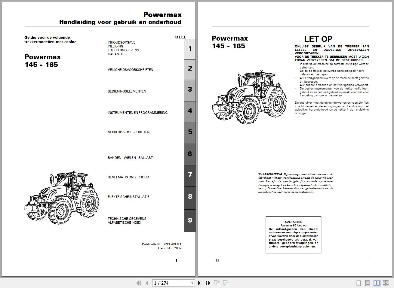 Landini Tractor Powermax 145 165 Operators Maintenance Manual 3693709M1 NL 1