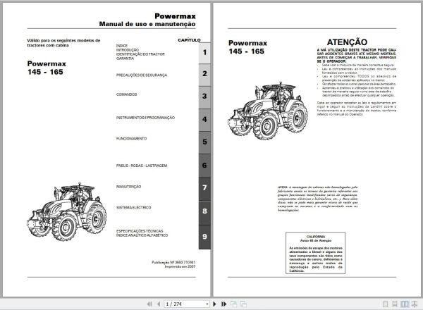 Landini Tractor Powermax 145 165 Operators Maintenance Manual 3693710M1 PT 1