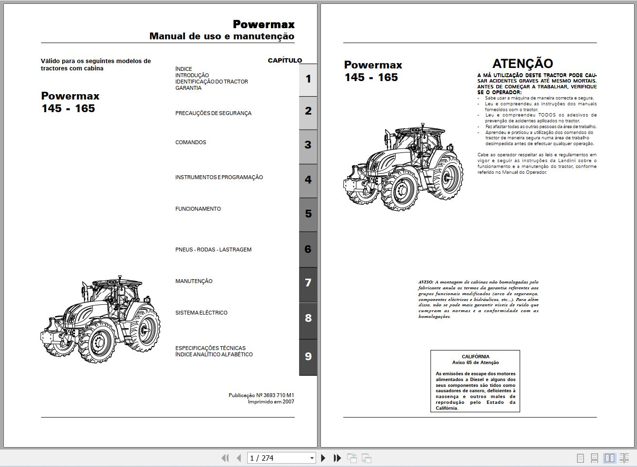 Landini Tractor Powermax 145 165 Operators Maintenance Manual 3693710M1 PT 1