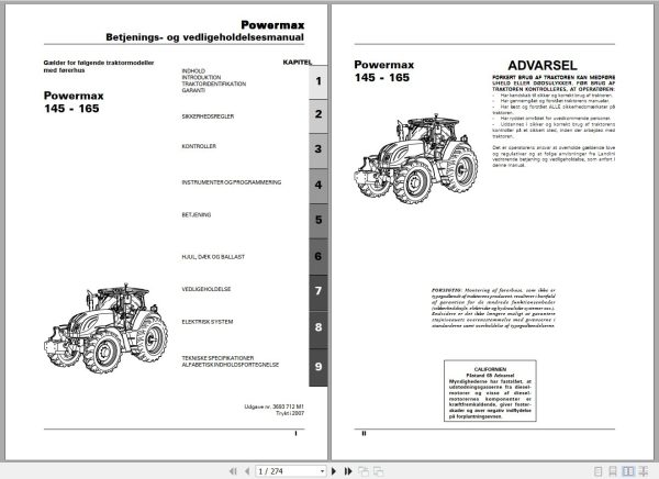 Landini Tractor Powermax 145 165 Operators Maintenance Manual 3693712M1 DA 1