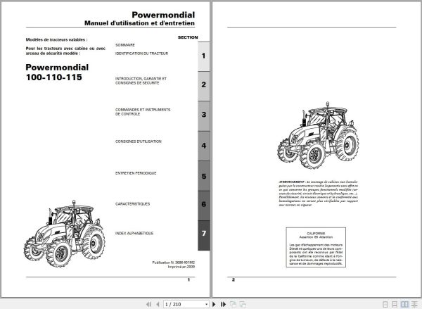 Landini Tractor Powermondial 100 110 115 Operators Maintenance Manual 3696401M2 FR 1