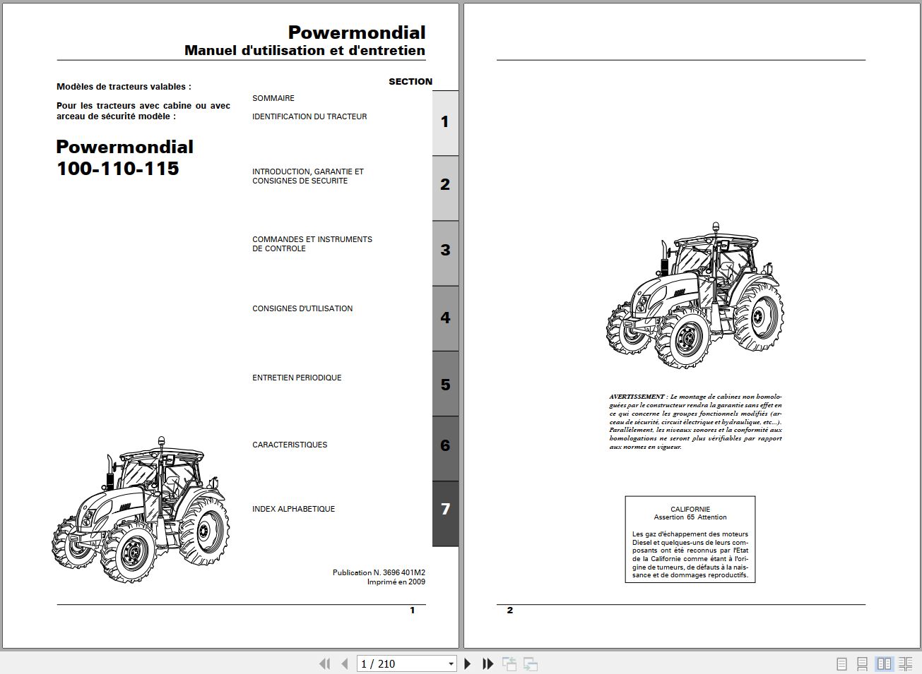 Landini Tractor Powermondial 100 110 115 Operators Maintenance Manual 3696401M2 FR 1