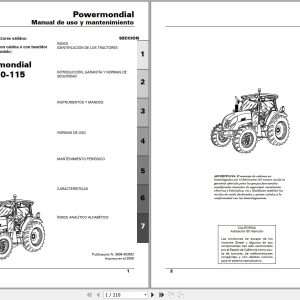 Landini Tractor Powermondial 100 110 115 Operators Maintenance Manual 3696403M2 ES 1