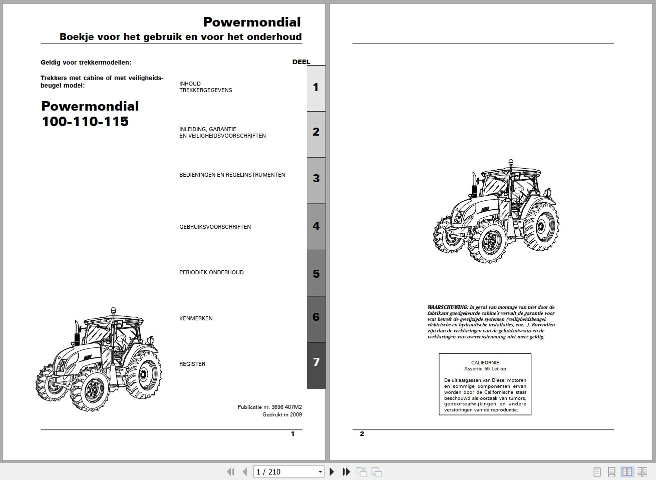Landini Tractor Powermondial 100 110 115 Operators Maintenance Manual 3696407M2 NL 1