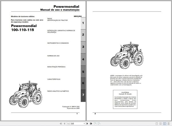 Landini Tractor Powermondial 100 110 115 Operators Maintenance Manual 3696411M2 PT 1